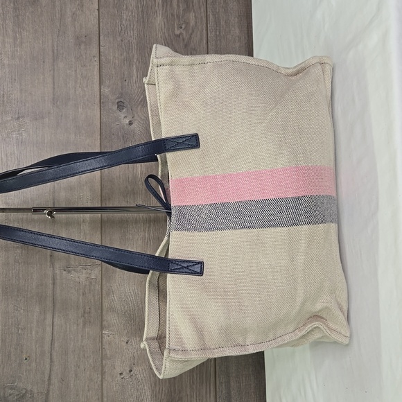 Kate Spade Striped Canvas Leather Tote Shoulder Bag - Picture 5 of 13